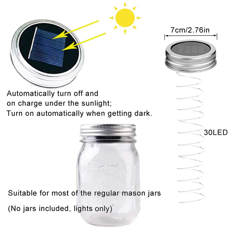 LoveNite Solar Mason Jar Lid Lights, 10 Pack 30 LED Waterproof Firefly Fairy Lights with Hangers(No Jars), Outdoor Starry String Lights for Patio Yard Garden Wedding Lantern Decor (Warm White) - Image 4